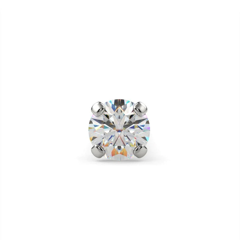 Close-up top-down view of VS1 round diamond in 4-prong white gold nose stud setting