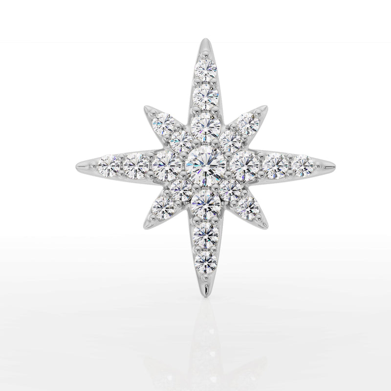 14k white gold north star threadless end with pave diamond setting, front view