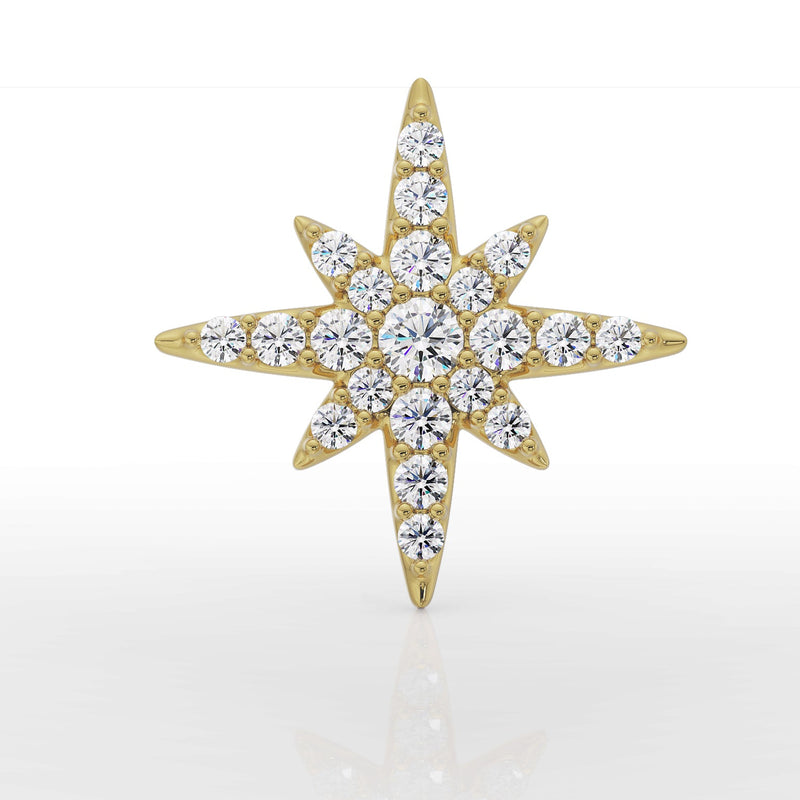 14k yellow gold north star threadless end with 21 pave-set diamonds, front view