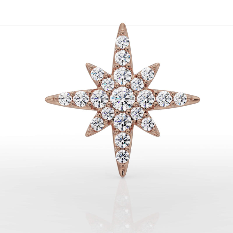 14k rose gold north star threadless end with 21 pave-set diamonds, front view