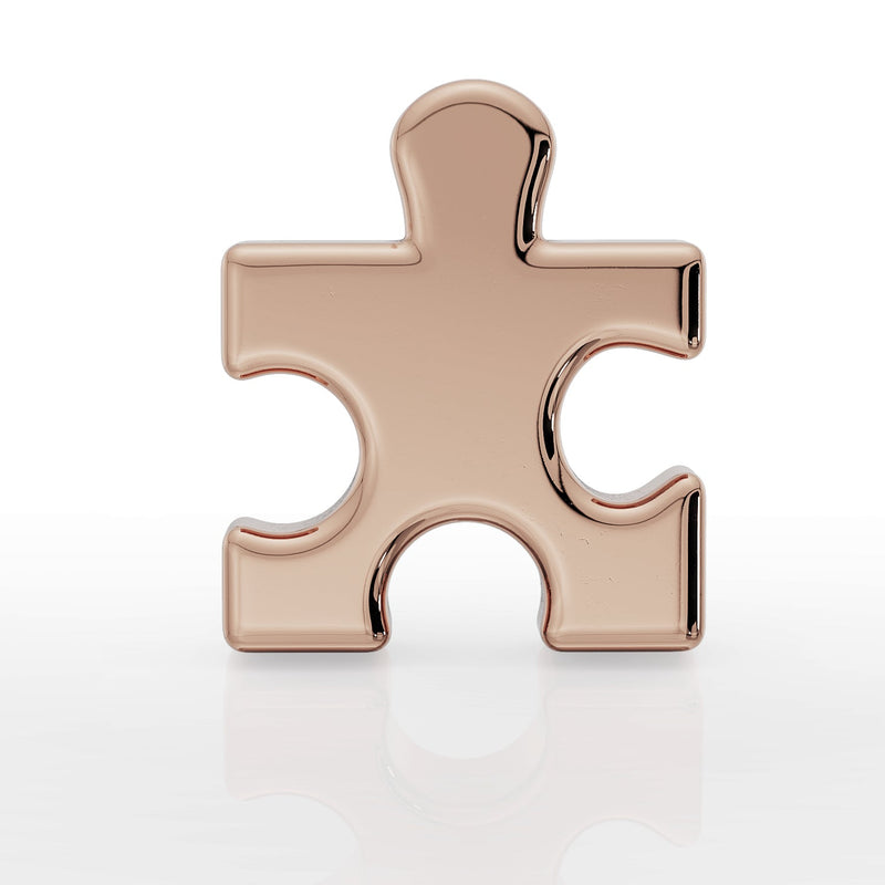 14k rose gold puzzle piece threadless stud end, front view with warm rose-toned polished finish