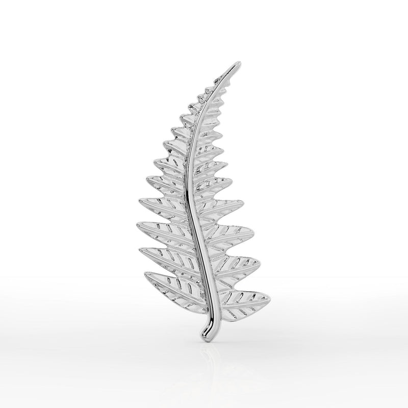 14k white gold fern leaf piercing end, front-facing view showing full leaf shape and engraved veining
