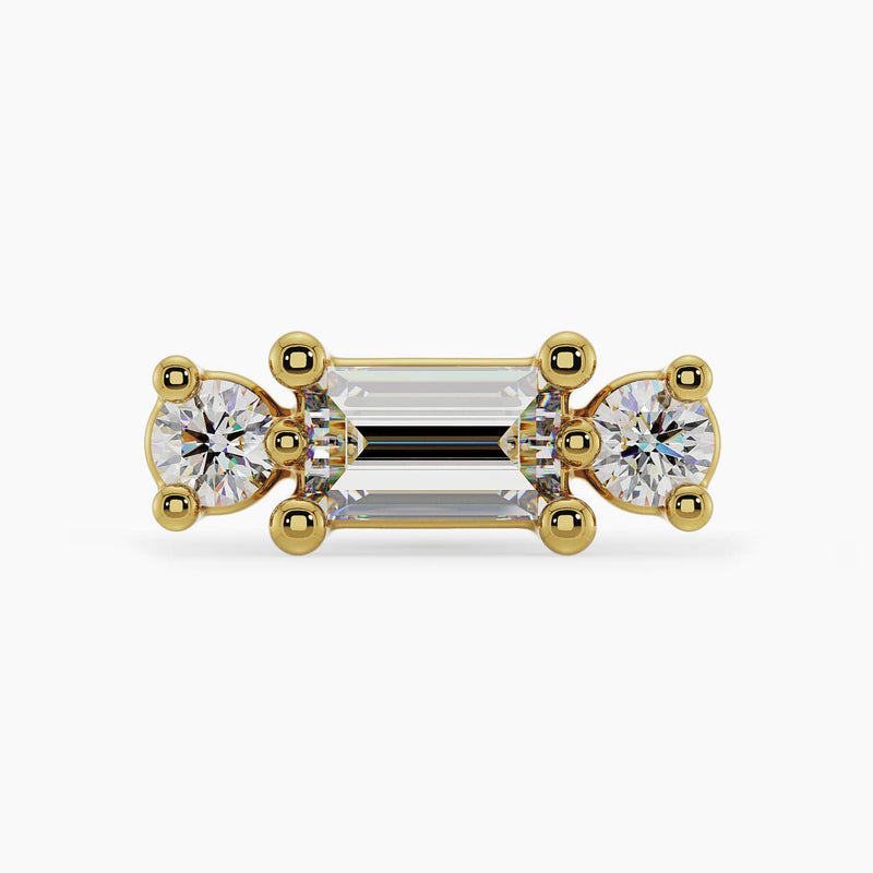 14k yellow gold Eliza baguette diamond piercing end, straight-on front view showing full stone layout