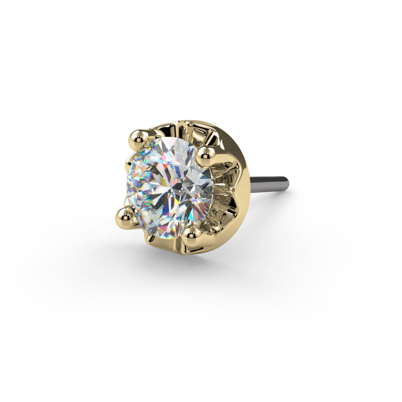 14k yellow gold illusion VS1 diamond threadless end, overhead angle showing girdle setting detail