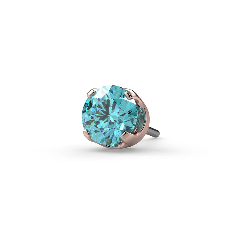 14k rose gold 2.5mm aqua diamond prong end only, front-facing close-up showing four-prong setting detail
