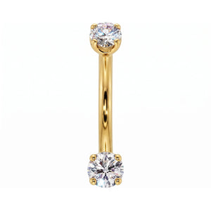14k gold curved barbell with 4mm clear stones