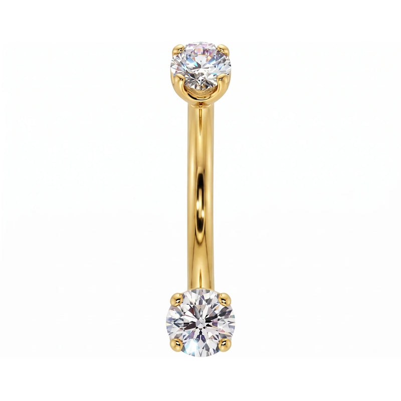 14k gold curved barbell with 4mm clear stones