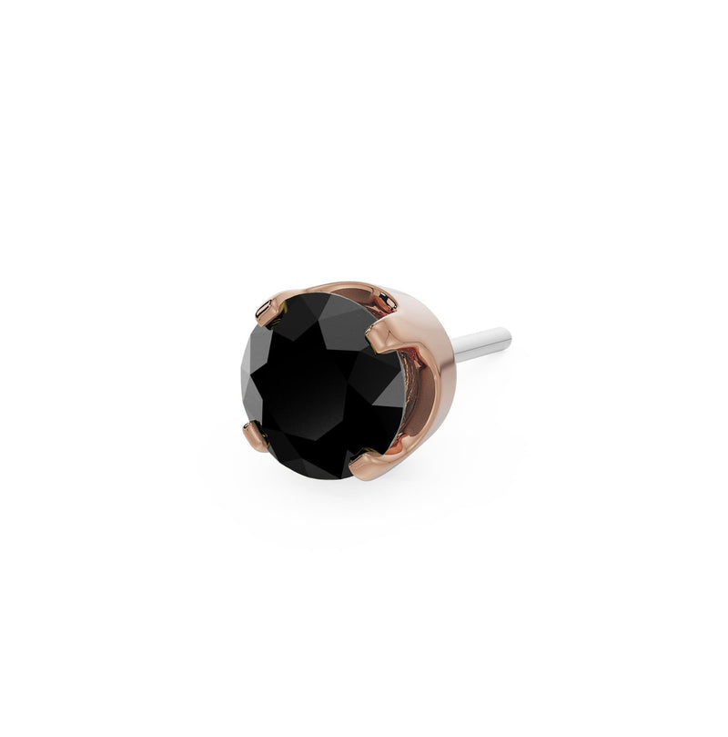 14k rose gold 2mm onyx solitaire threadless piercing stud end, angled side view