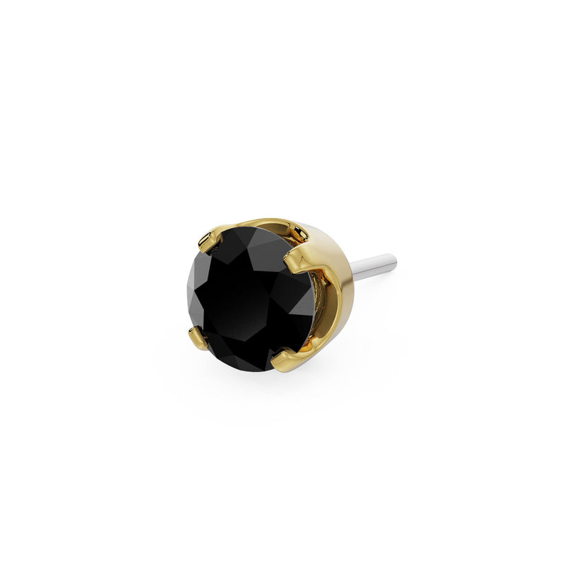 14k yellow gold 2mm onyx solitaire threadless piercing stud end, angled side view