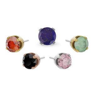 2mm gemstone solitaire threadless stud ends in five color options including lapis, onyx, and pink stones