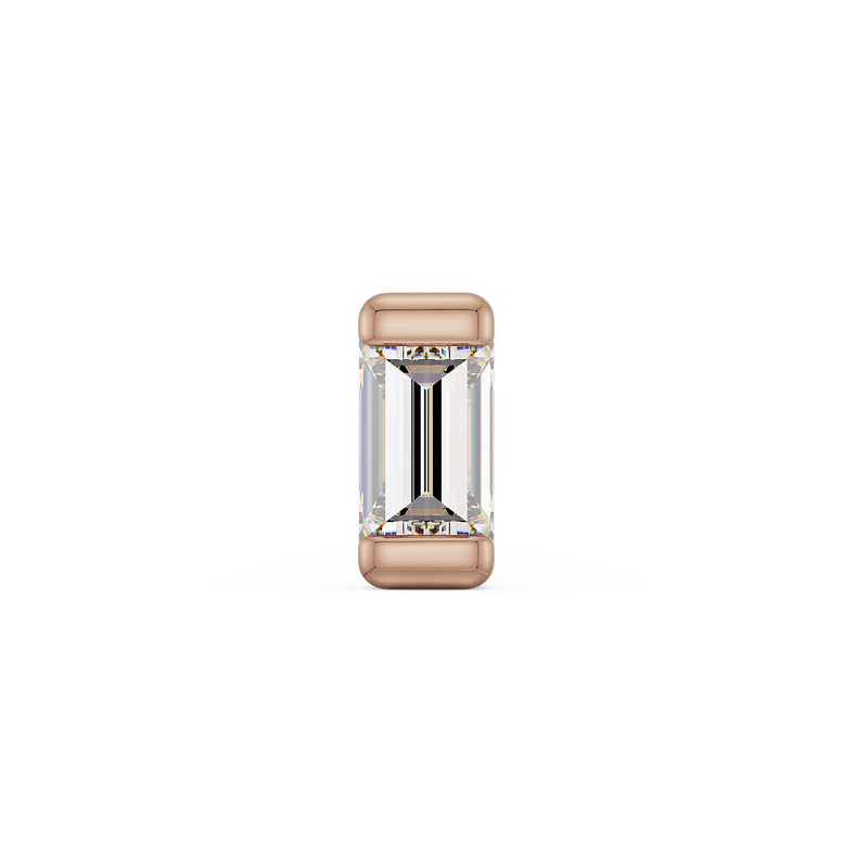 14k rose gold baguette diamond push pin end, medium size front view with warm rose-toned bezel setting