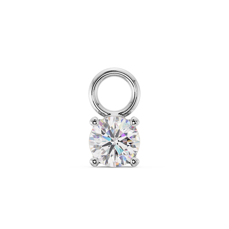 14k white gold solitaire gem charm accessory with round CZ and circular front jump ring