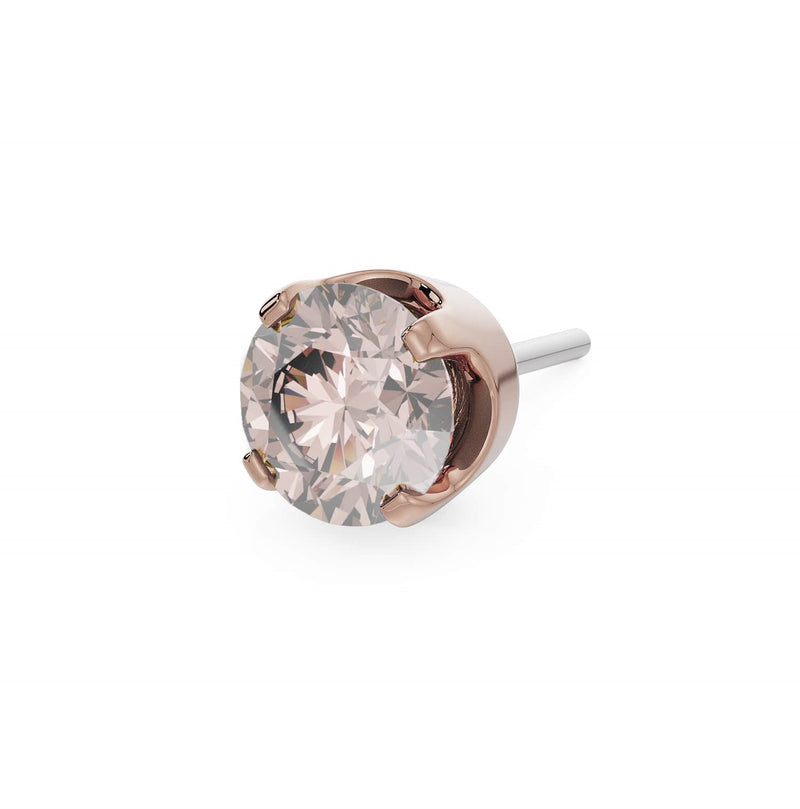 14k rose gold 3mm champagne sapphire solitaire threadless stud end with warm blush-tan faceted stone