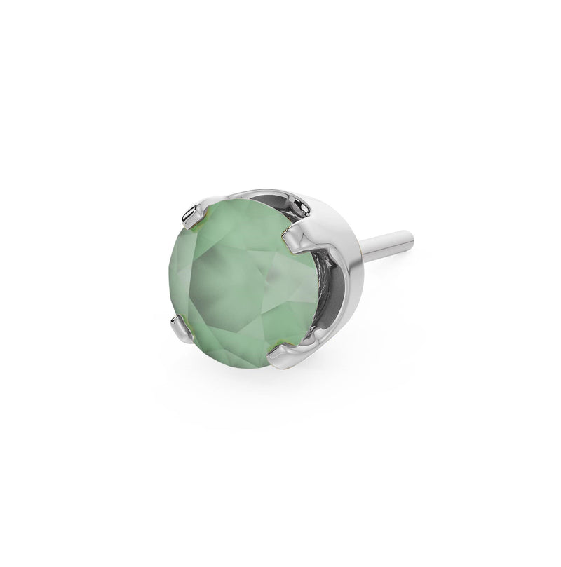 14k white gold 3mm chrysoprase solitaire threadless stud end with pale mint-green translucent stone