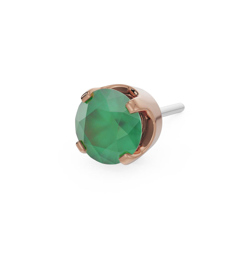 14k rose gold 3mm emerald solitaire threadless stud end with rich vivid green faceted stone