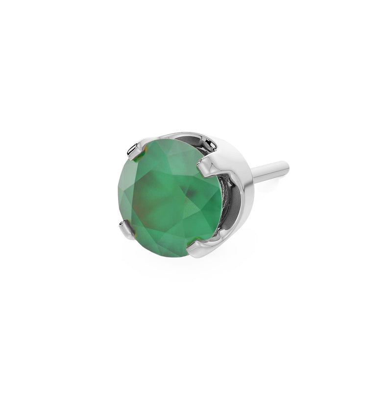 14k white gold 3mm emerald solitaire threadless stud end with rich green translucent faceted stone