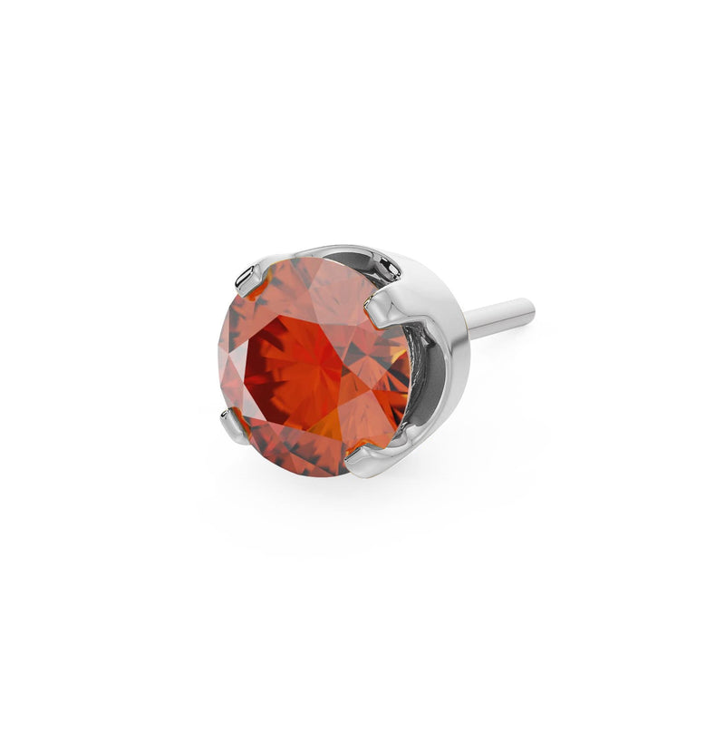 14k white gold 3mm fire opal solitaire threadless stud end with vivid orange-red faceted stone