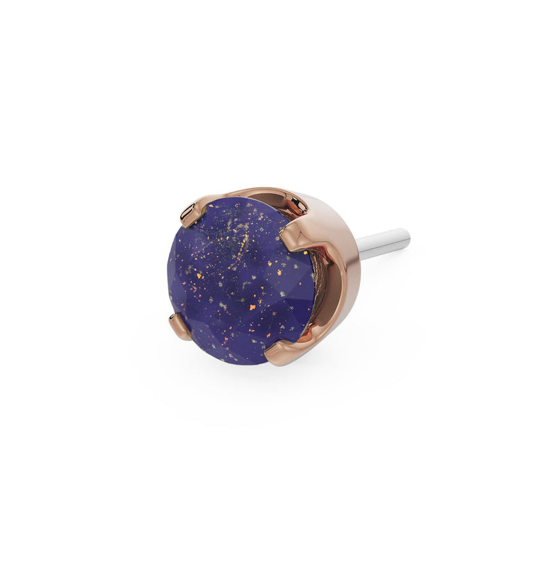 14k rose gold 3mm lapis lazuli solitaire threadless stud end with deep blue stone and gold-fleck detail
