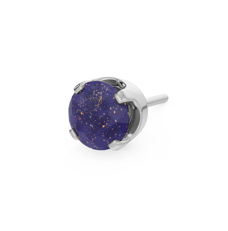 14k white gold 3mm lapis lazuli solitaire threadless stud end with deep blue stone and gold-fleck detail