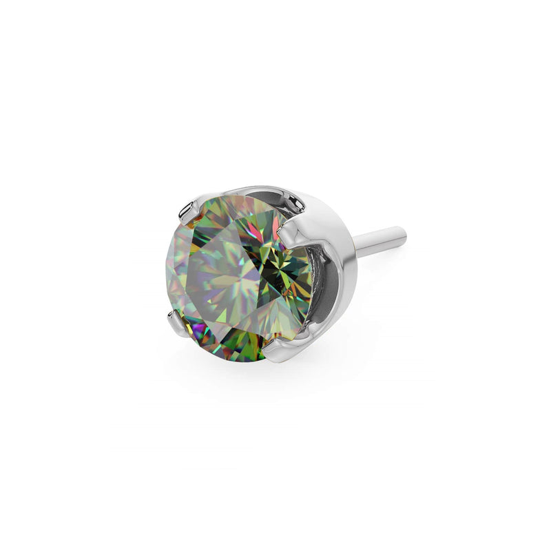 14k white gold 3mm mystic topaz solitaire threadless stud end with iridescent rainbow-faceted stone