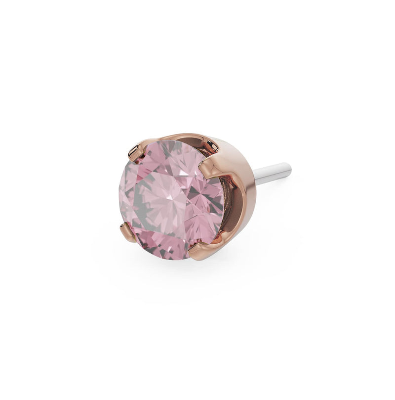 14k rose gold 3mm pink sapphire solitaire threadless stud end with soft blush-pink faceted stone