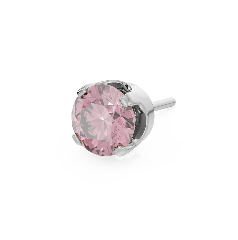 14k white gold 3mm pink sapphire solitaire threadless stud end with rosy-pink faceted stone in prong setting