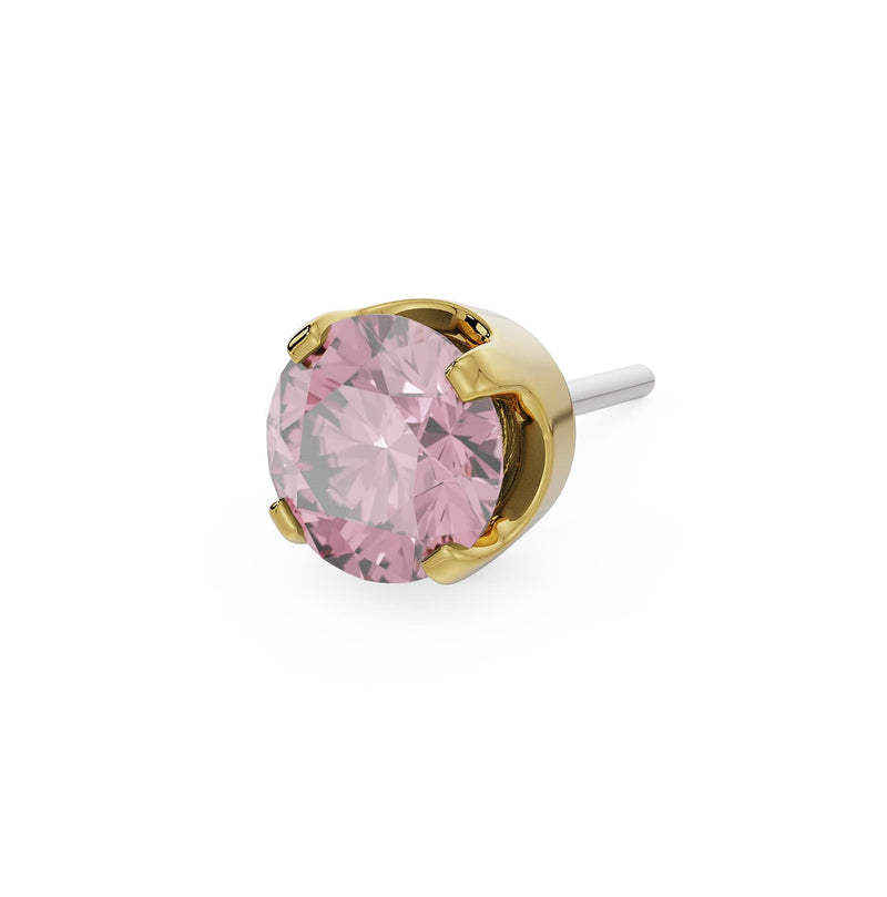 14k yellow gold 3mm pink sapphire solitaire threadless stud end with warm rose-pink faceted stone
