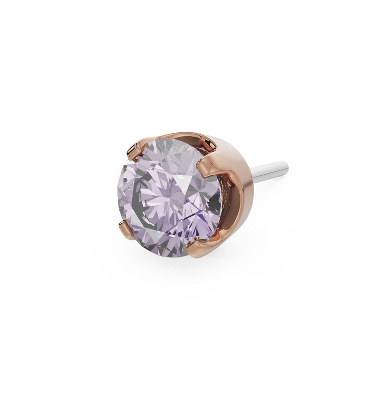 14k rose gold 3mm purple sapphire solitaire threadless stud end with soft lavender faceted stone