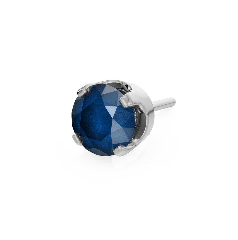 14k white gold 3mm blue sapphire solitaire threadless stud end with dark navy faceted stone