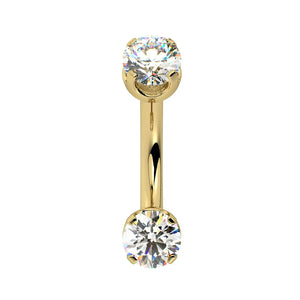 14k gold curved barbell with 4mm clear stones