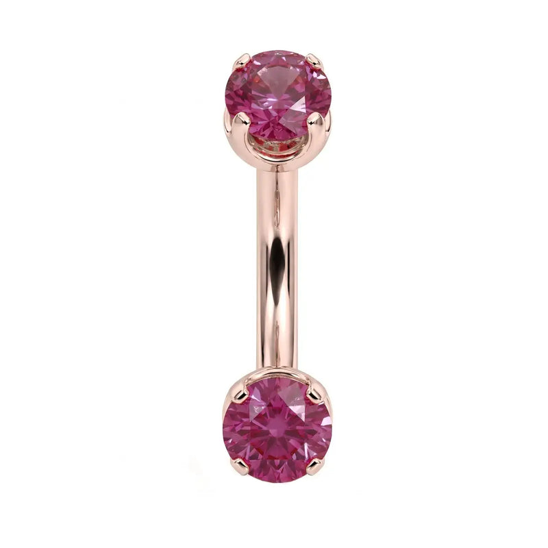 4mm pink sapphire prong-set curved barbell in 14k rose gold, 16 gauge, front view