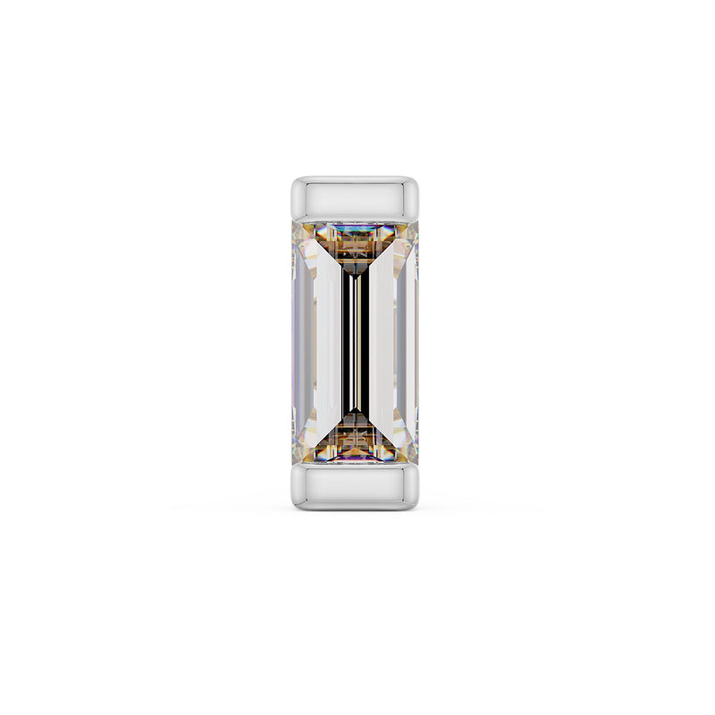 14k white gold extra-large baguette diamond push pin end, front view showing bold step-cut diamond sparkle