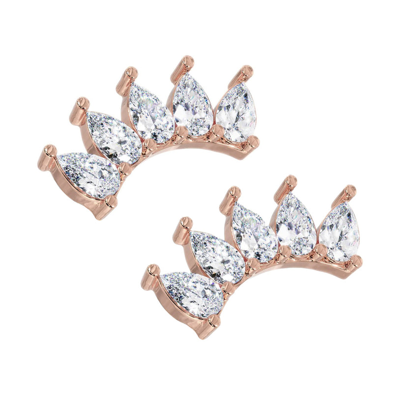 Matched pair of 14k rose gold white sapphire crescent climber earrings, product pair view