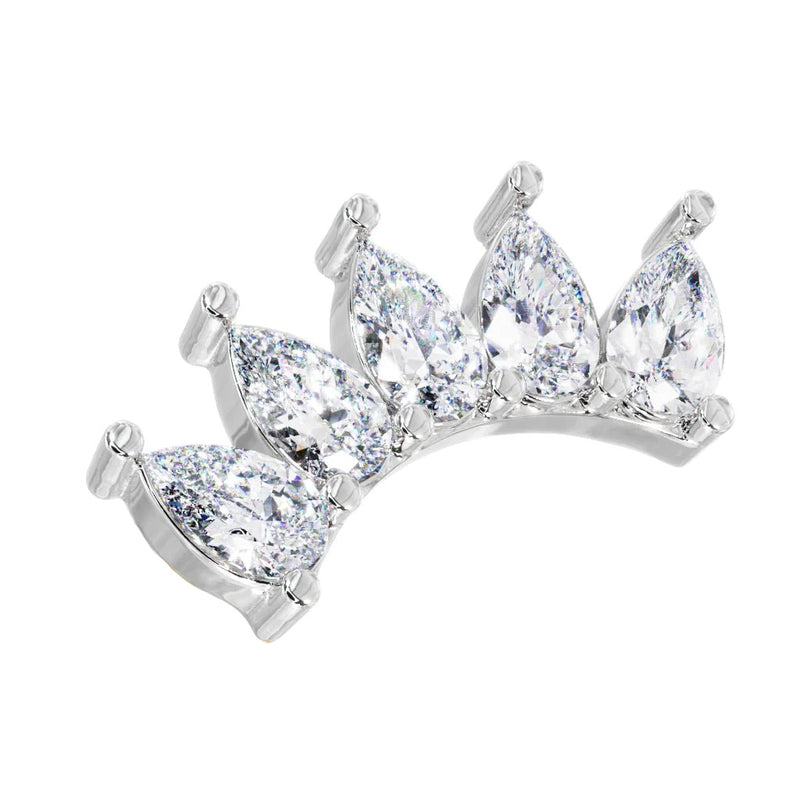 14k white gold five pear-cut white sapphire crescent climber earring, angled side view