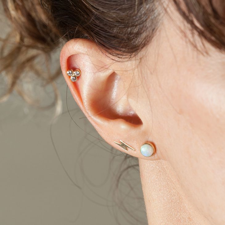 Cubic Zirconia Trinity 14K Gold Flat Back Stud