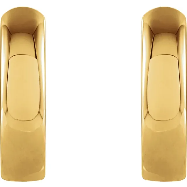 Top-down view of 14k yellow gold huggie hoop earrings showing 2.25mm band width