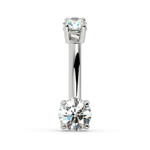 14k white gold diamond belly ring with 3mm top and 4mm bottom round diamonds, front view