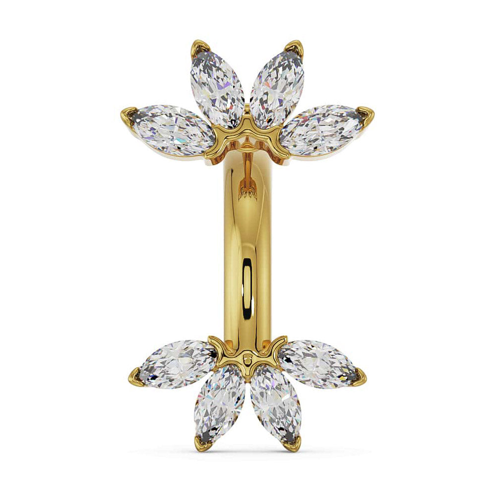 5 Marquise CZ Fan Titanium Belly Button Ring - Gold