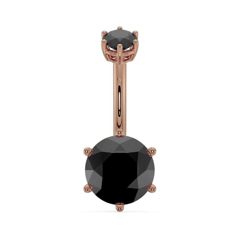 14k rose gold belly ring with 8mm round black onyx in six-prong setting, front view