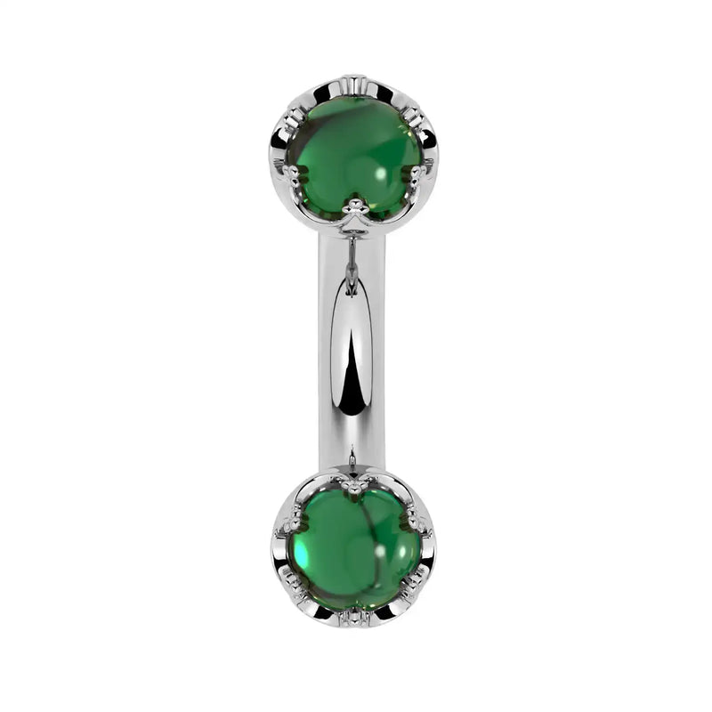 Reina Zambian Emerald Crown Curved Barbell in 14k white gold, front view - for navel, rook, or eyebrow piercings