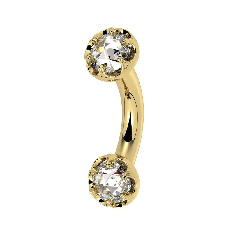 Reina Rose-Cut Diamond Crown Curved Barbell in 14k yellow gold, side view - for navel, rook, or eyebrow piercings