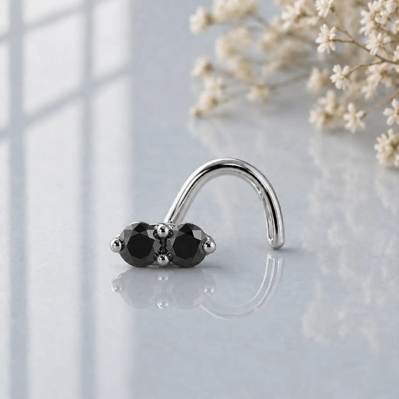 Diamond nose ring in solid 14k gold - for nostril piercings