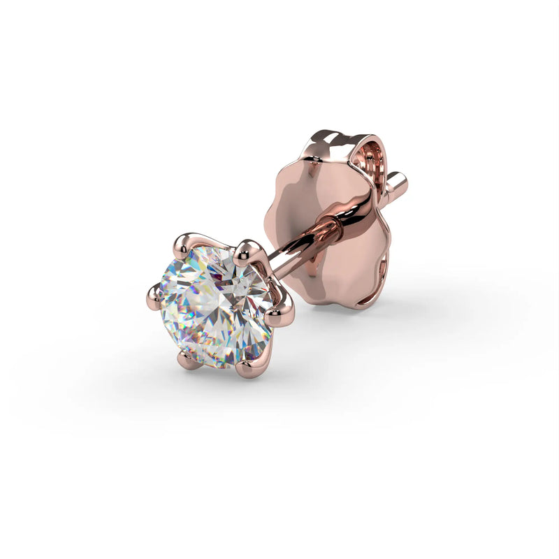 Rose gold diamond earring on a white background