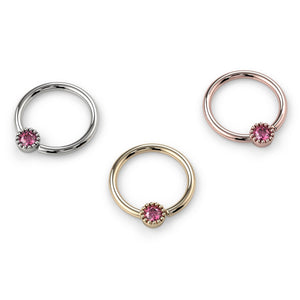 Pink diamond Perlagé fixed bead ring in all three metal options: white gold, yellow gold, and rose gold