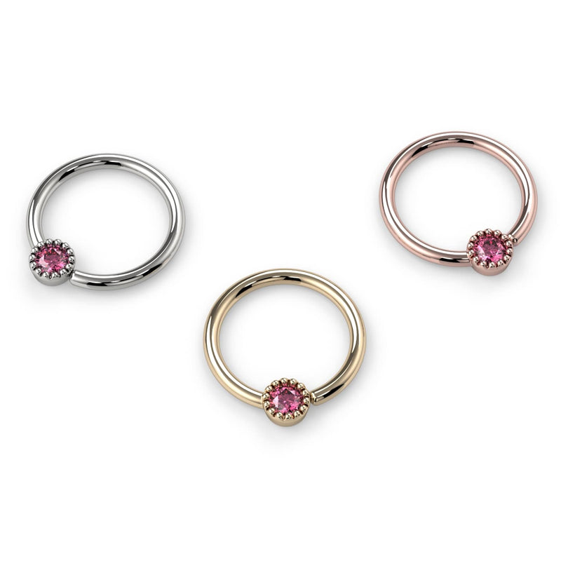 Pink diamond Perlagé fixed bead ring in all three metal options: white gold, yellow gold, and rose gold