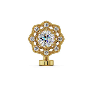 14K yellow gold Celtic floating navel ring with CZ center and diamond halo, front view