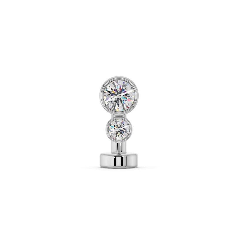 14k white gold bubble bezel floating navel ring with dual round CZ stones, front view