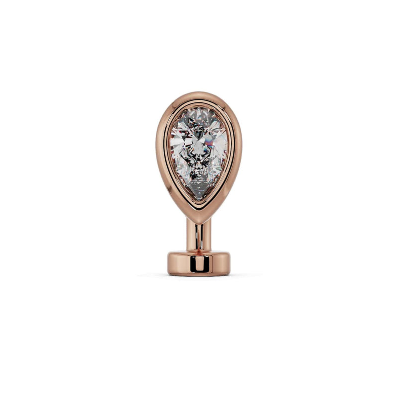 14k rose gold CZ teardrop floating navel ring with clear pear-cut stone, front view