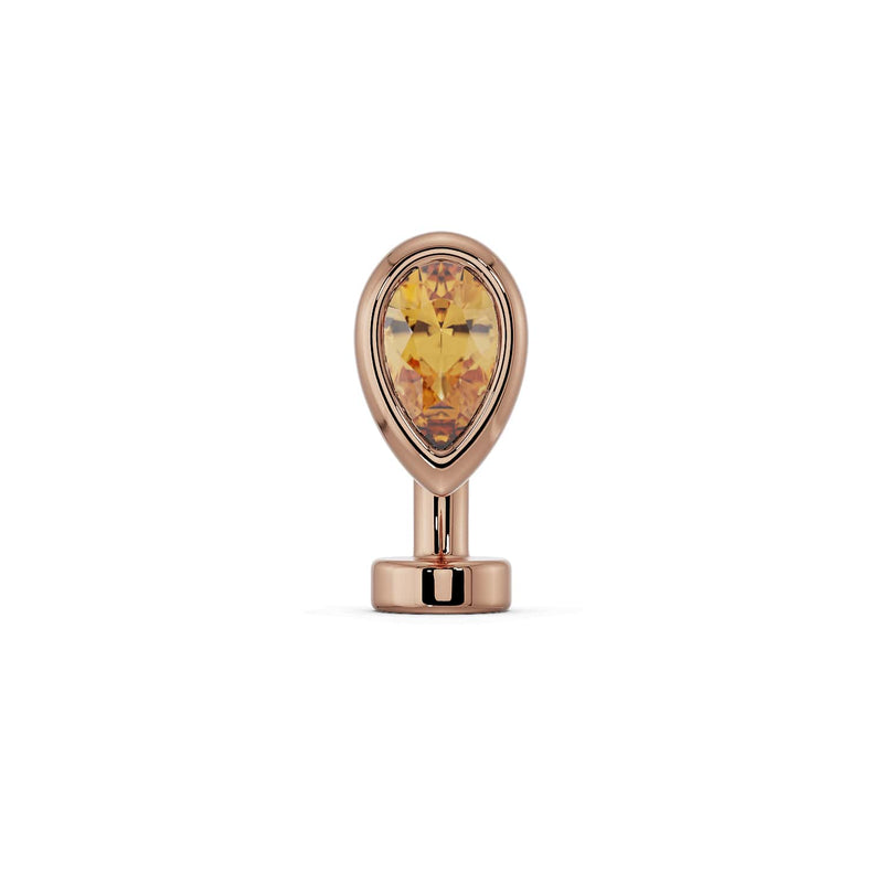 14k rose gold petite teardrop floating navel ring with citrine stone, front view on white background