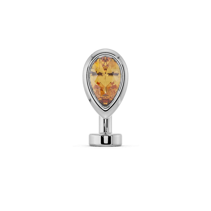 14k white gold citrine teardrop floating navel ring with warm yellow stone, front view